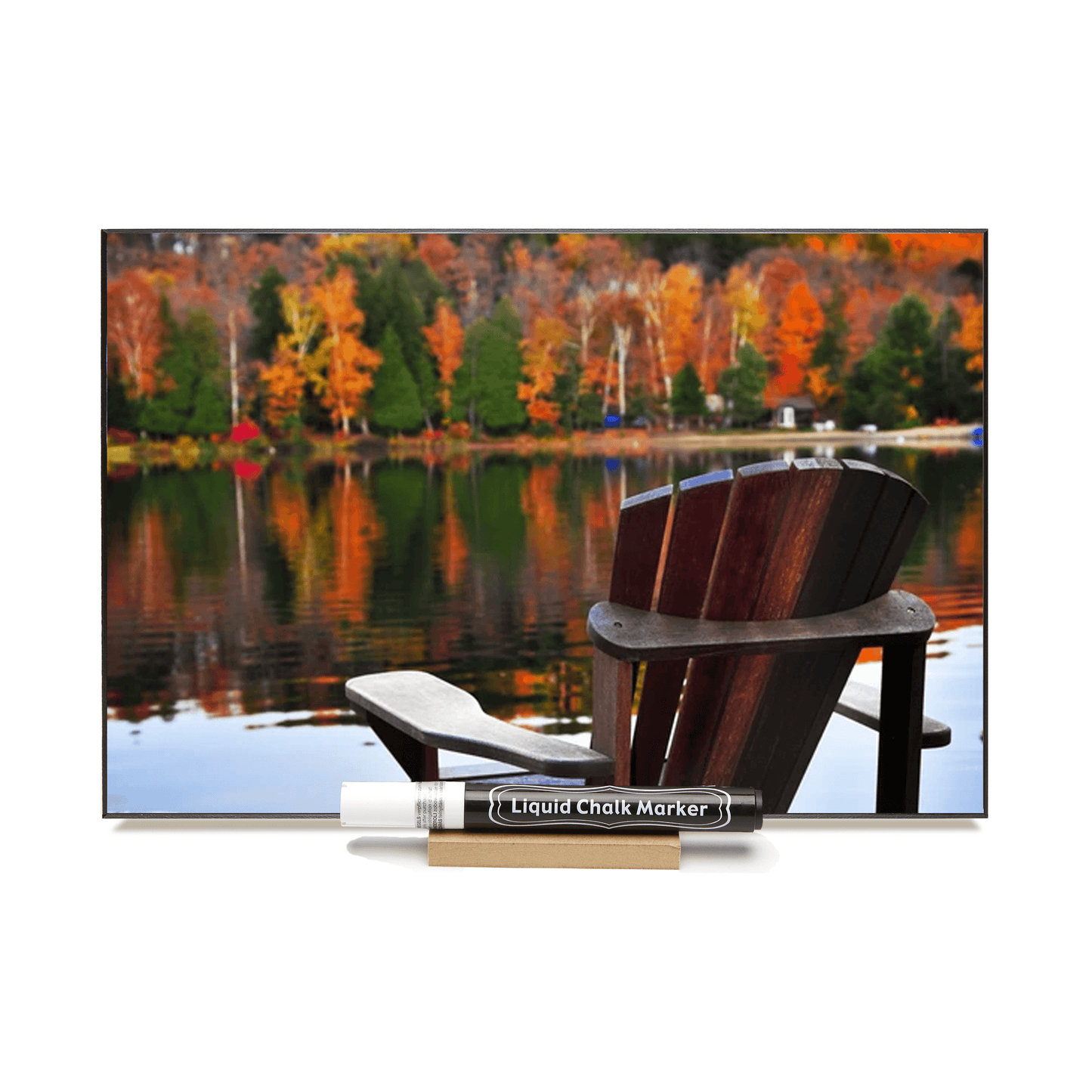 "Autumn Chair On Dock" PHOTO CHALKBOARD Includes Chalkboard, Chalk Marker & Stand
