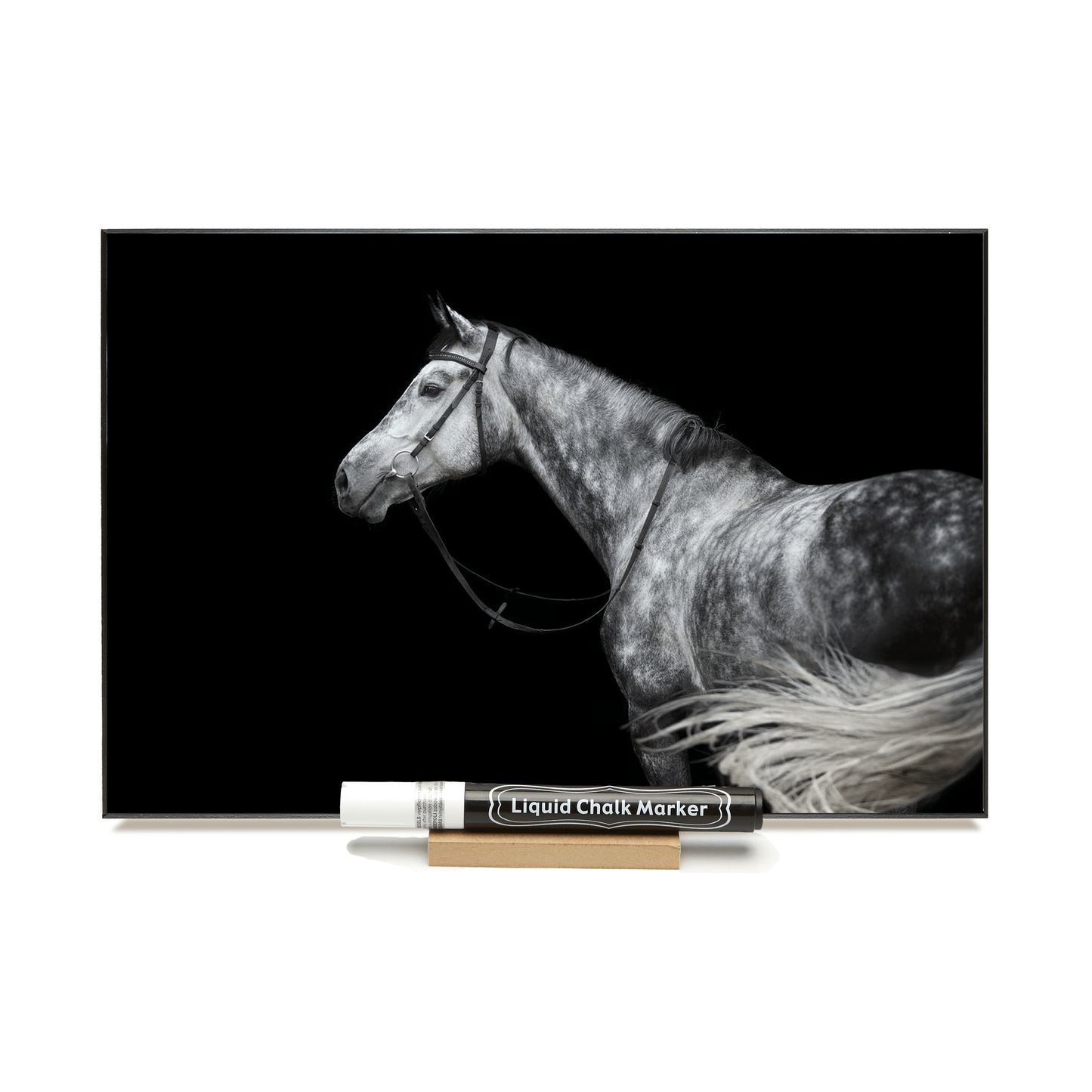 "Black & White Horse" PHOTO CHALKBOARD Includes Chalkboard, Chalk Marker & Stand