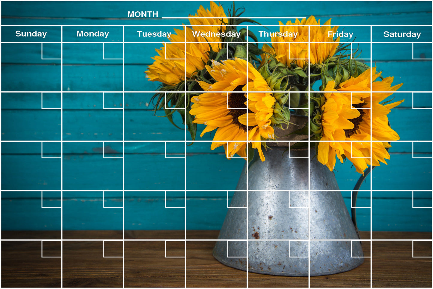 Turquoise Sunflowers - Flexible Fridge Magnet, Includes Fine Chalk Marker