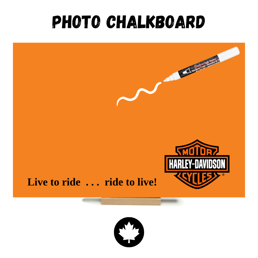 Harley Davidson (Orange) - PHOTO CHALKBOARD - Original Style, Picture Hanger, Stand & Marker included