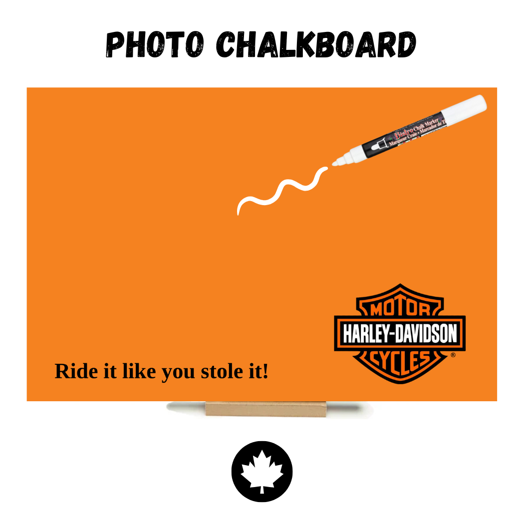 Harley Davidson (Black) - PHOTO CHALKBOARD - Original Style, Picture Hanger, Stand & Marker included