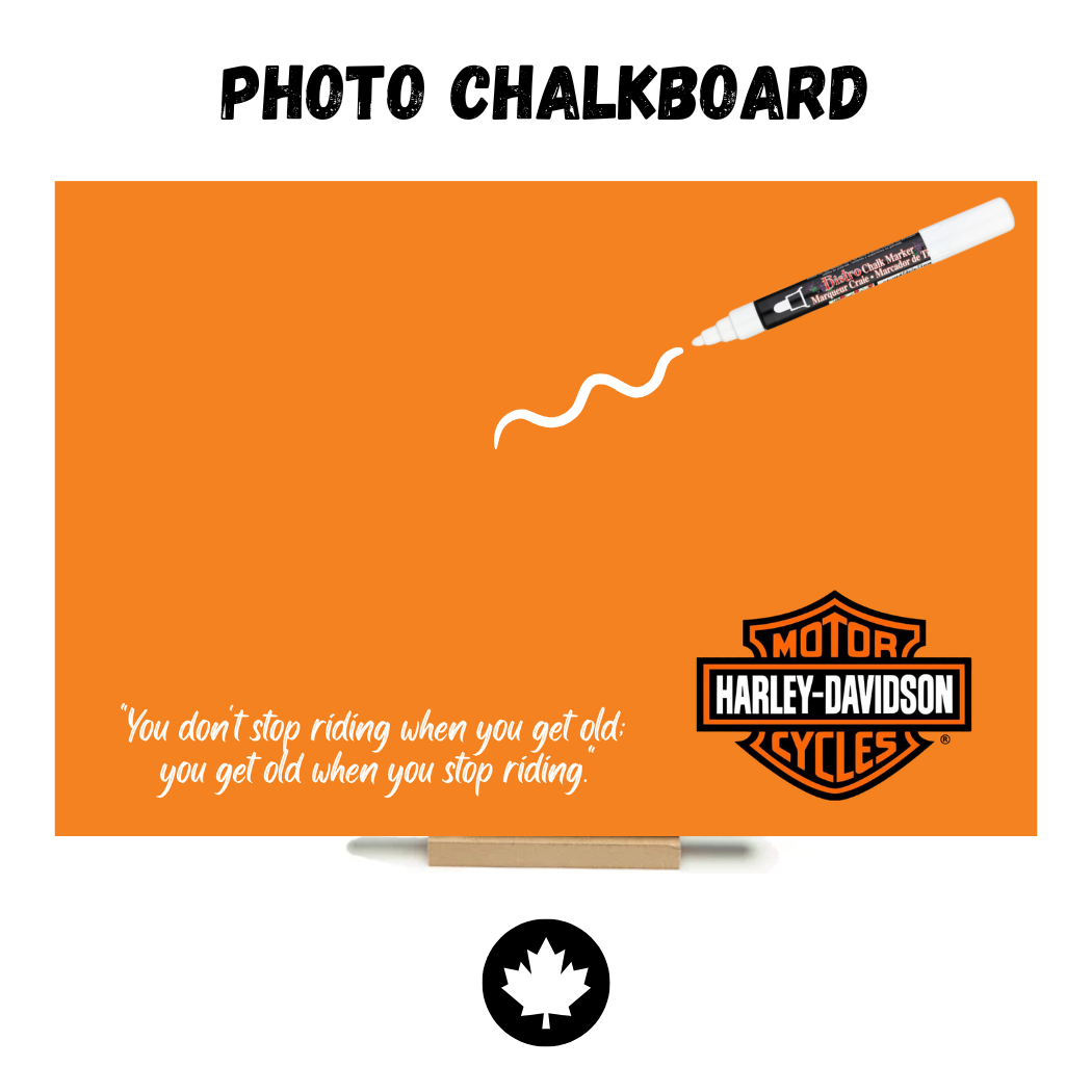 Harley Davidson (Orange) - PHOTO CHALKBOARD - Original Style, Picture Hanger, Stand & Marker included