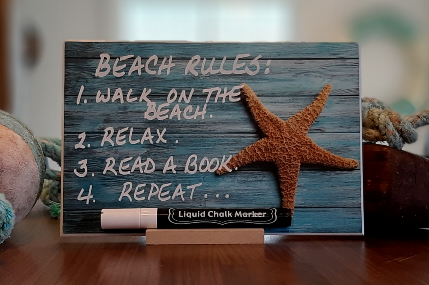 "Turquoise Starfish" PHOTO CHALKBOARD Includes Chalkboard, Chalk Marker and Stand