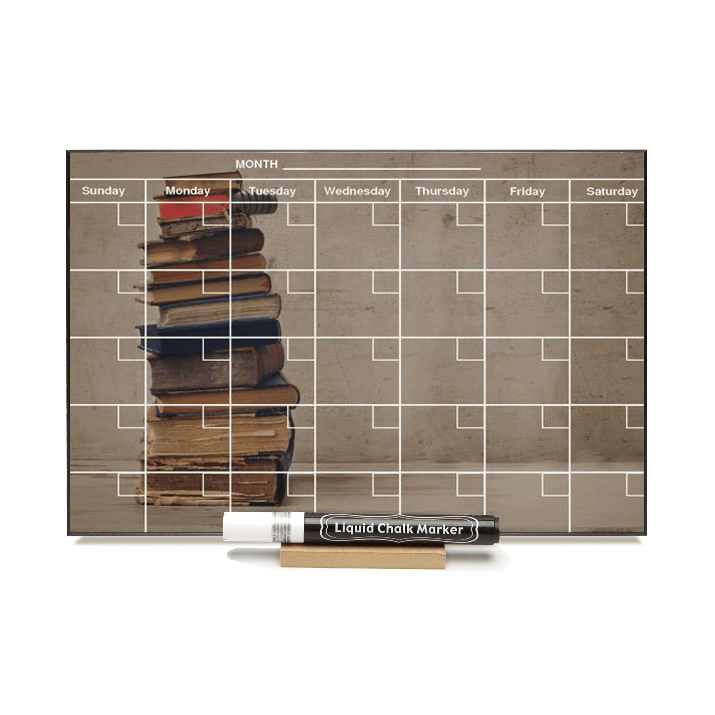 "Old Books" Calendar PHOTO CHALKBOARD Includes Chalkboard, Chalk Marker and Stand