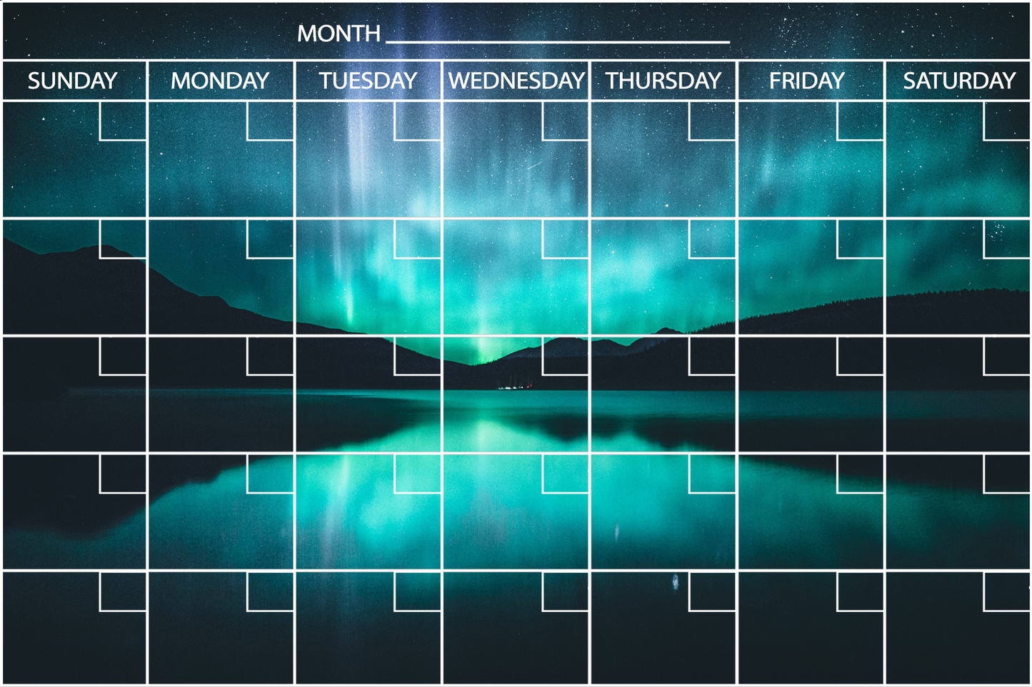 Northern Lights Reflection - Flexible Fridge Magnet, Includes Fine Chalk Marker