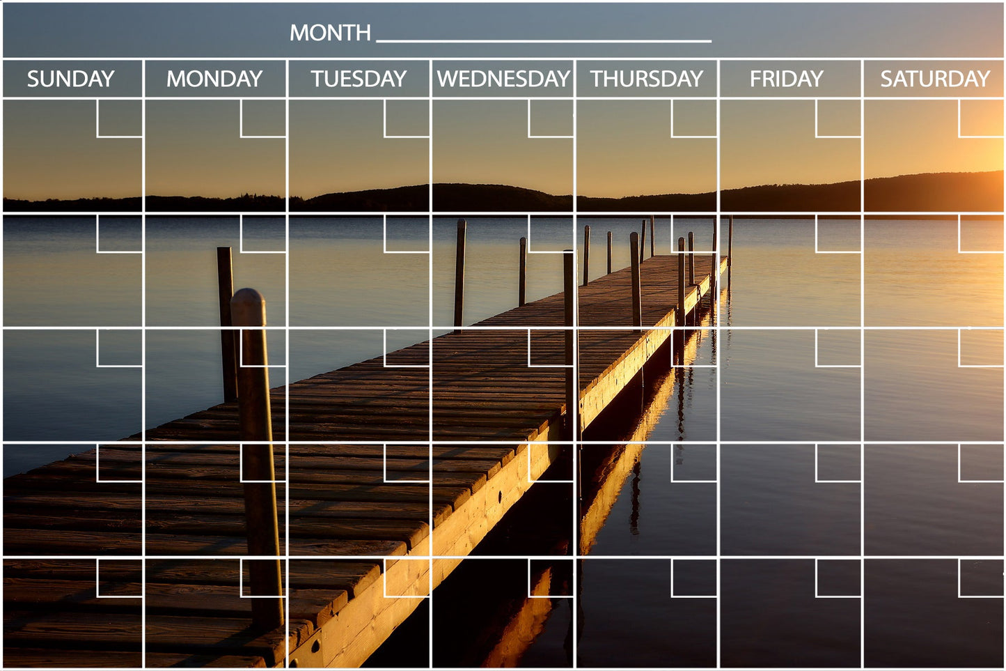 Sunset Dock - Flexible Fridge Magnet, Includes Fine Chalk Marker