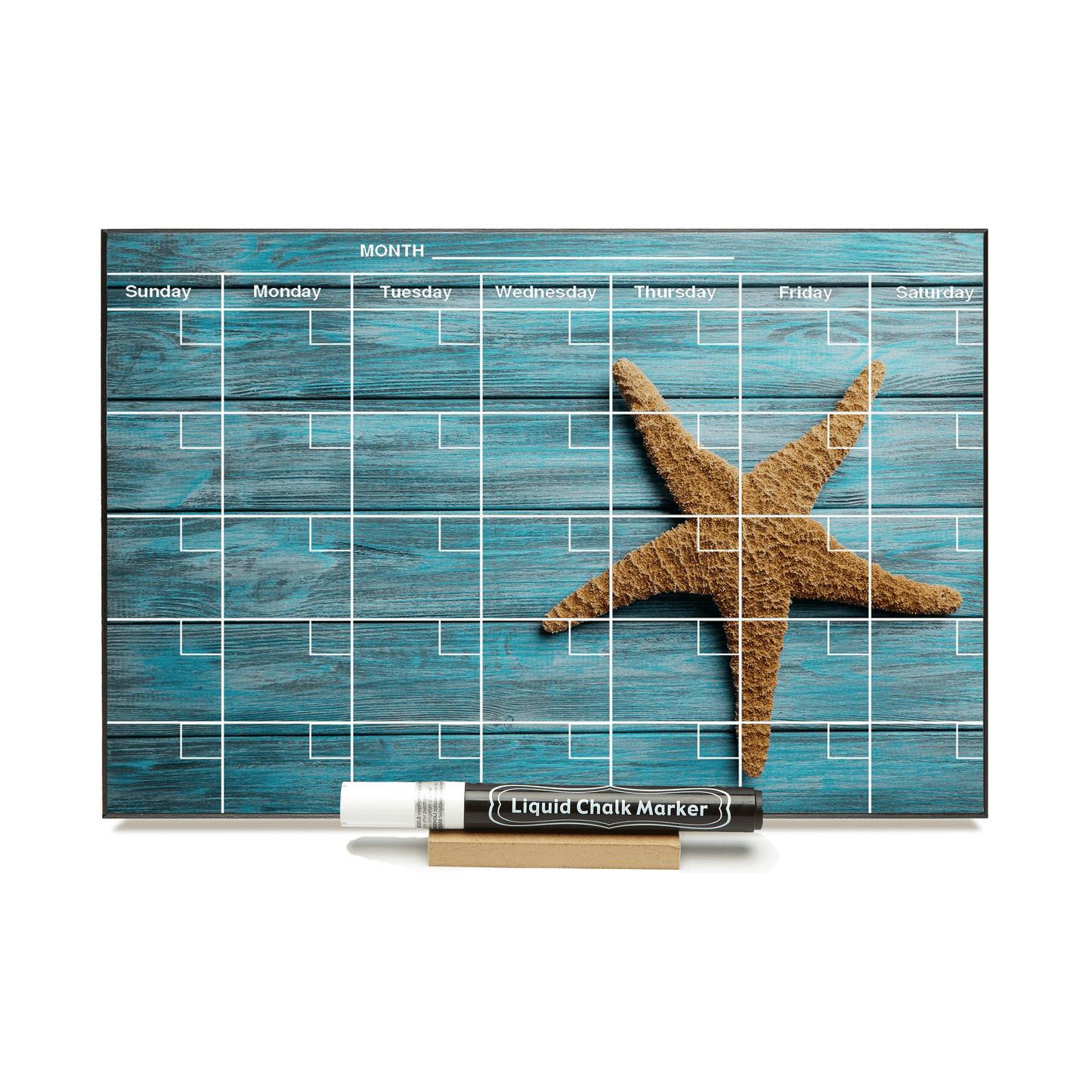 "Turquoise Starfish" Calendar PHOTO CHALKBOARD Includes Chalkboard, Chalk Marker and Stand