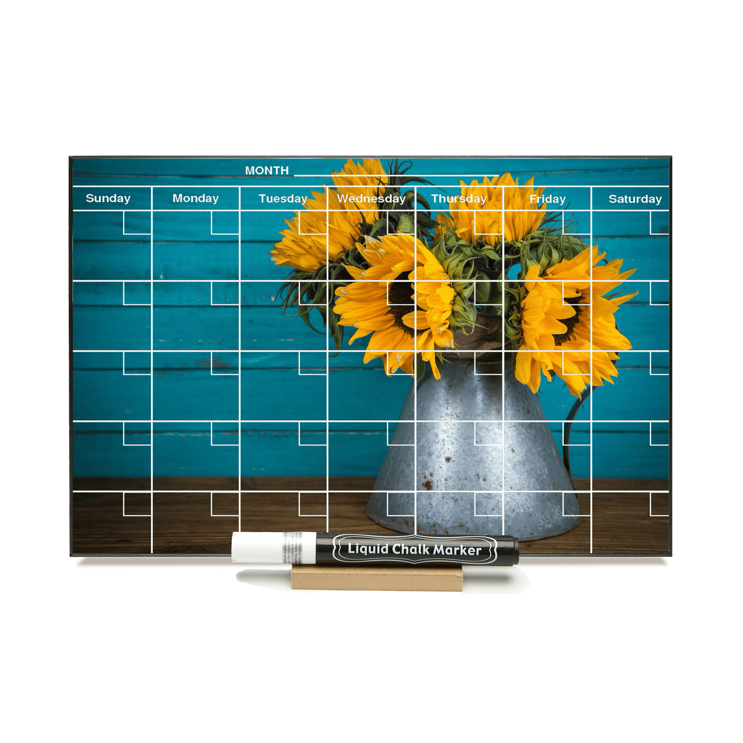 "Turquoise Sunflower" Calendar PHOTO CHALKBOARD Includes Chalkboard, Chalk Marker and Stand