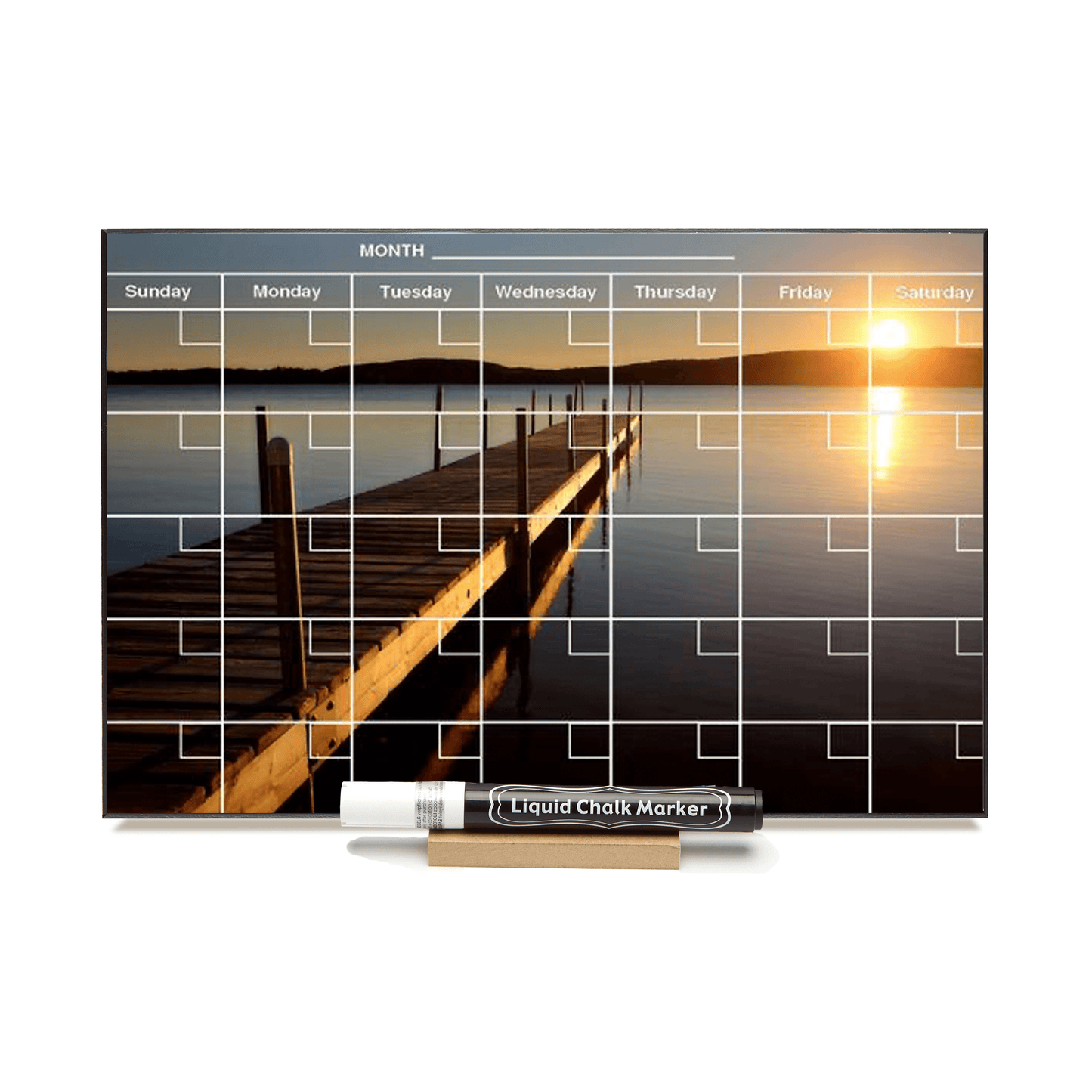 "Sunset Dock" Calendar PHOTO CHALKBOARD Includes Chalkboard, Chalk Marker and Stand