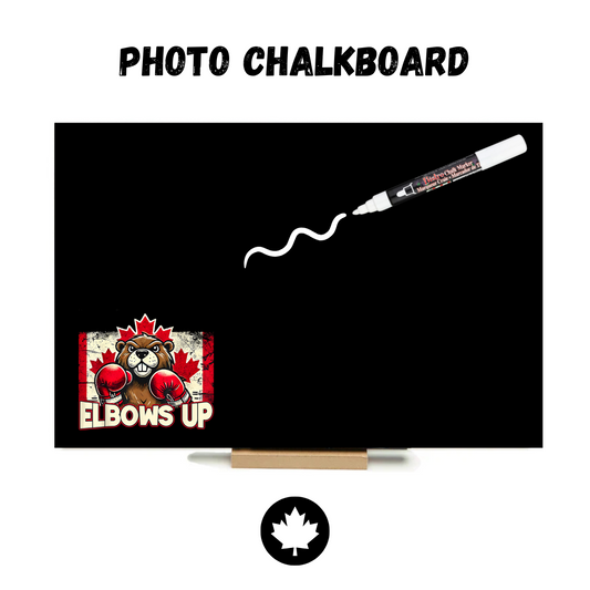 🍁Elbows UP - Beaver with Flag (Blk)🍁 PHOTO CHALKBOARD - Includes Photo Chalkboard, Marker and Stand