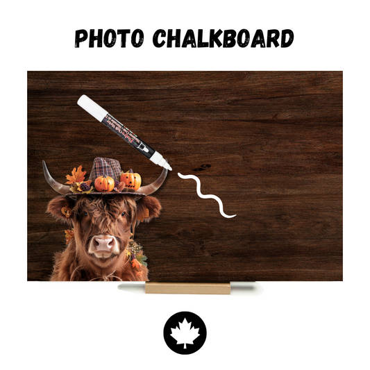Autumn Highland Cow (Pumpkins) - PHOTO CHALKBOARD - Original Style & Flexible Fridge Magnet