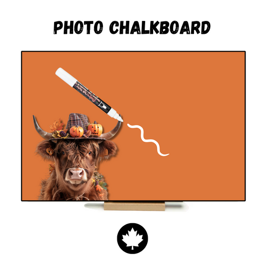 Autumn Highland Cow (Pumpkins) Orange - PHOTO CHALKBOARD - Original Style & Flexible Fridge Magnet