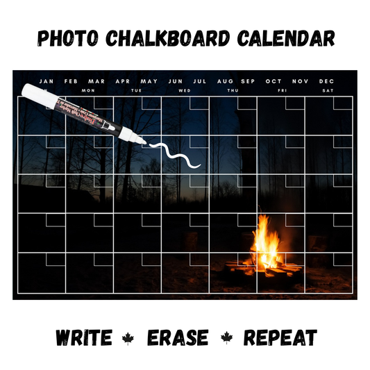 Campfire Calendar PHOTO  CHALKBOARD Includes Chalkboard, Chalk Marker and Stand