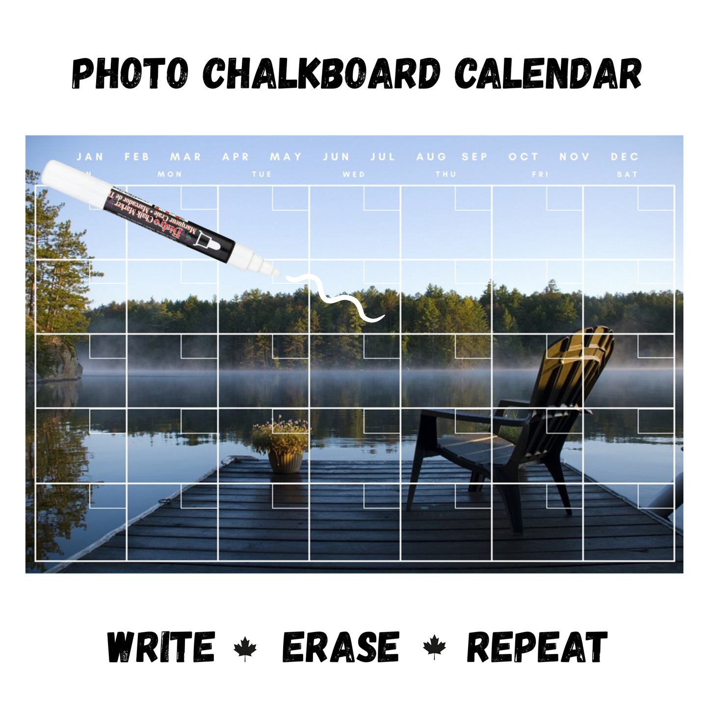 Sunset Dock Calendar PHOTO  CHALKBOARD Includes Chalkboard, Chalk Marker and Stand