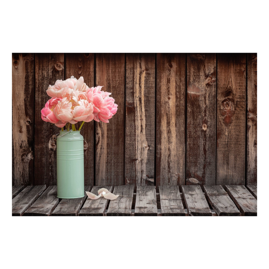 Peonies on Barnboard - Peel & Stick Photo Chalkboard, includes a chisel tip chalk marker