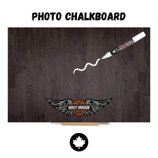 Harley Davidson (Charcoal Barnboard) - PHOTO CHALKBOARD - Original Style, Picture Hanger, Stand & Marker included