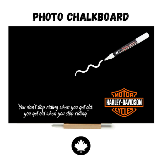Harley Davidson (Black) - PHOTO CHALKBOARD - Original Style, Picture Hanger, Stand & Marker included