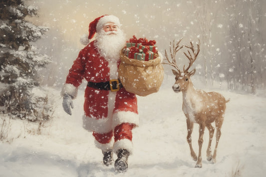 Horizontal Santa & Reindeer - Delighful Reflections