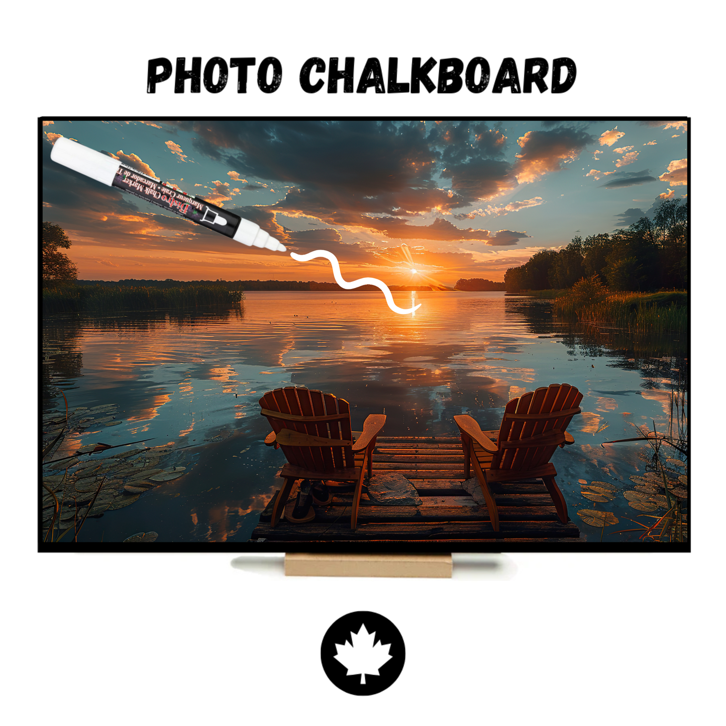 "Sunset Dock" PHOTO CHALKBOARD Includes Chalkboard, Chalk Marker and Stand