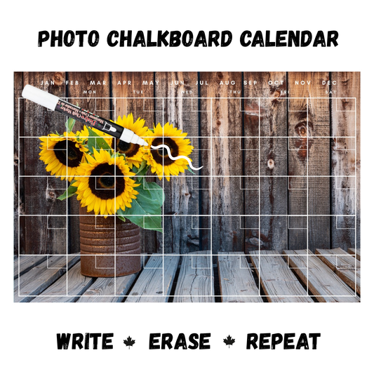 Sunflowers on Barnboard Calendar PHOTO  CHALKBOARD Includes Chalkboard, Chalk Marker and Stand