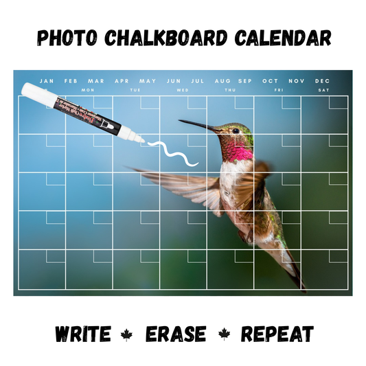 Ruby Throated Hummingbird Calendar PHOTO CHALKBOARD Includes Chalkboard, Chalk Marker and Stand