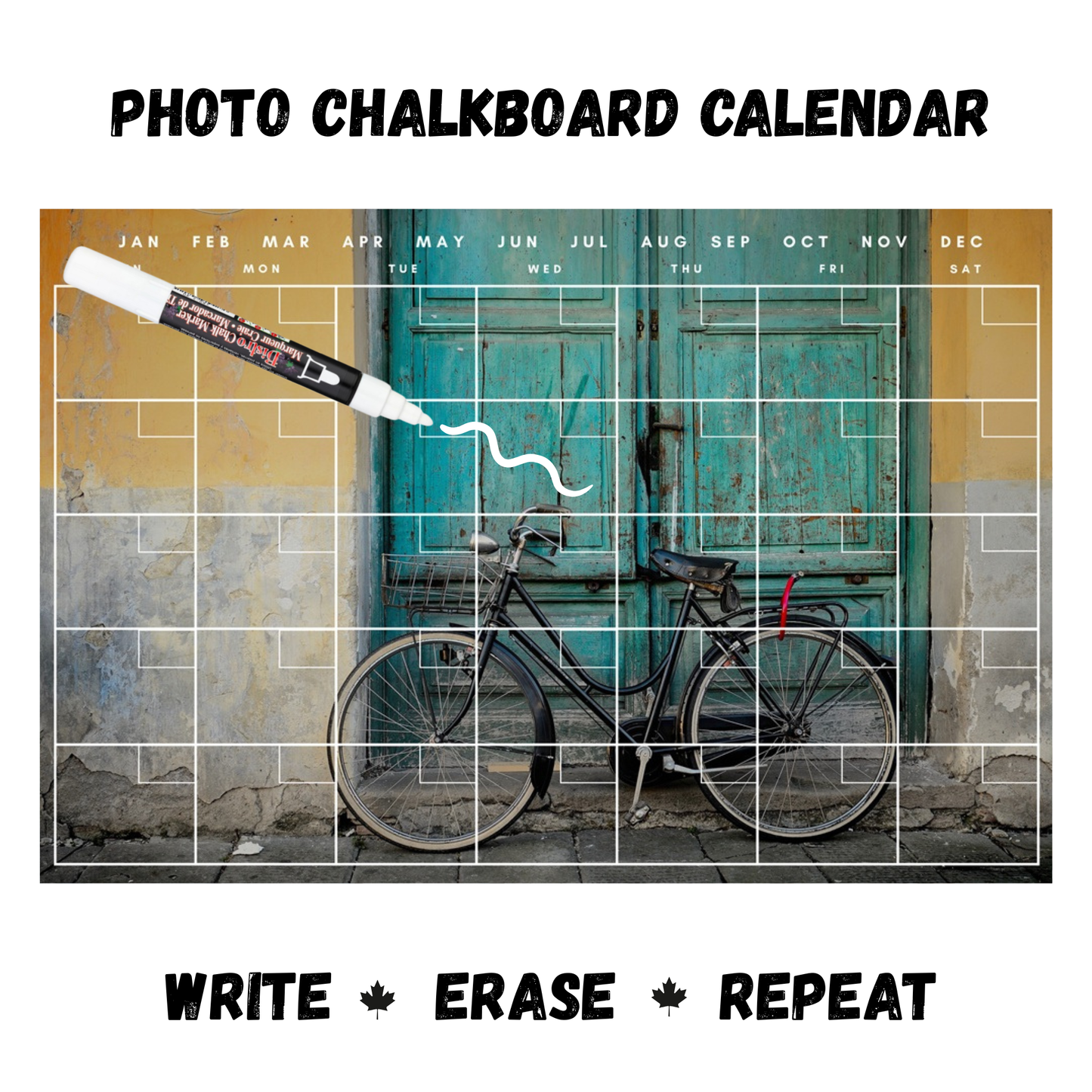 Vintage Canada Flag Calendar PHOTO CHALKBOARD Includes Chalkboard, Chalk Marker and Stand