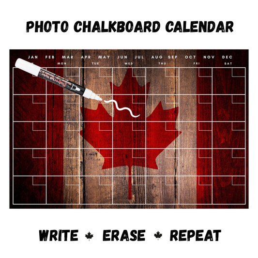 Vintage Canada Flag Calendar PHOTO CHALKBOARD Includes Chalkboard, Chalk Marker and Stand