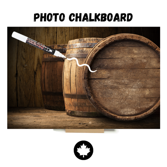"Three Barrels" PHOTO CHALKBOARD Includes Photo Chalkboard, Chalk Marker and Stand