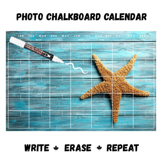 Turquoise Starfish Calendar PHOTO CHALKBOARD Includes Chalkboard, Chalk Marker and Stand