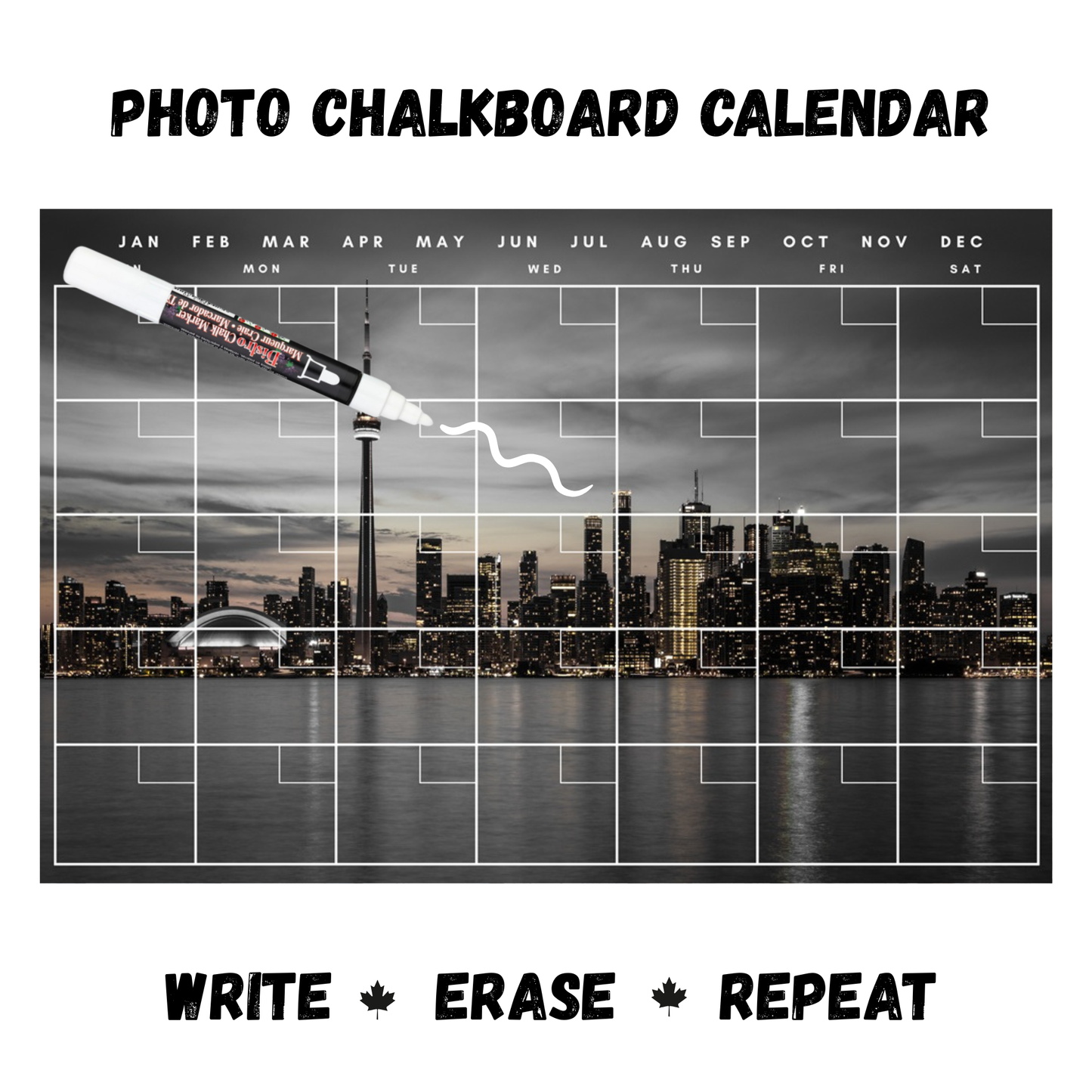 Toronto at Night Calendar PHOTO CHALKBOARD Includes Chalkboard, Chalk Marker and Stand