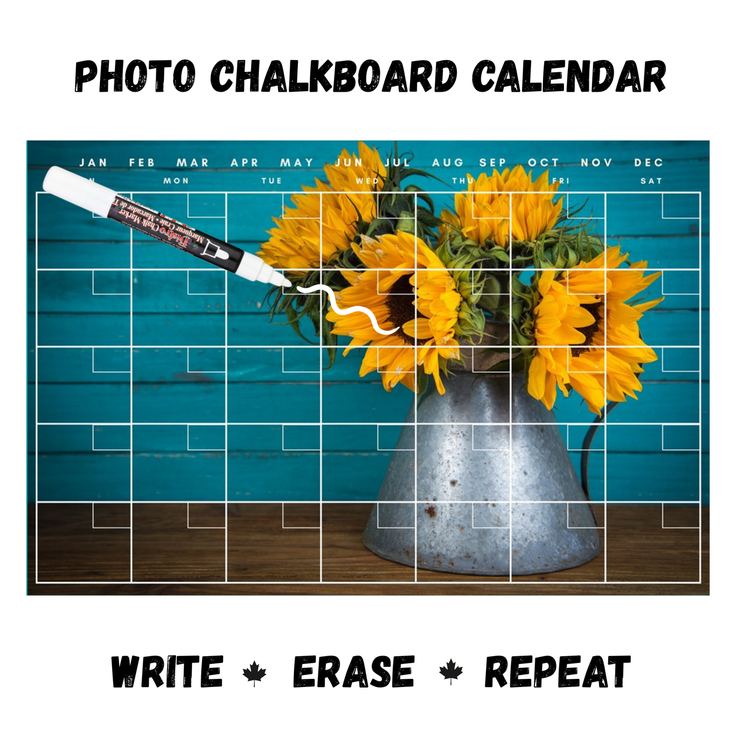 Peonies on Barnboard Calendar PHOTO  CHALKBOARD Includes Chalkboard, Chalk Marker and Stand