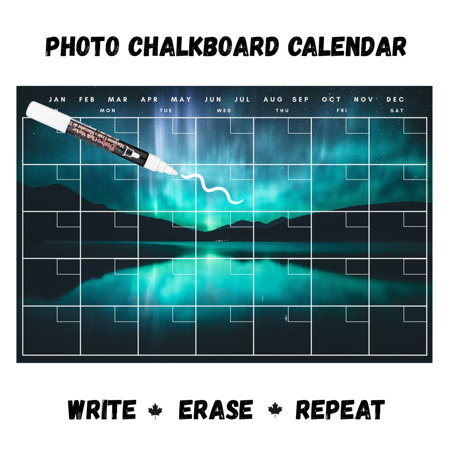 Sunset Dock Calendar PHOTO  CHALKBOARD Includes Chalkboard, Chalk Marker and Stand