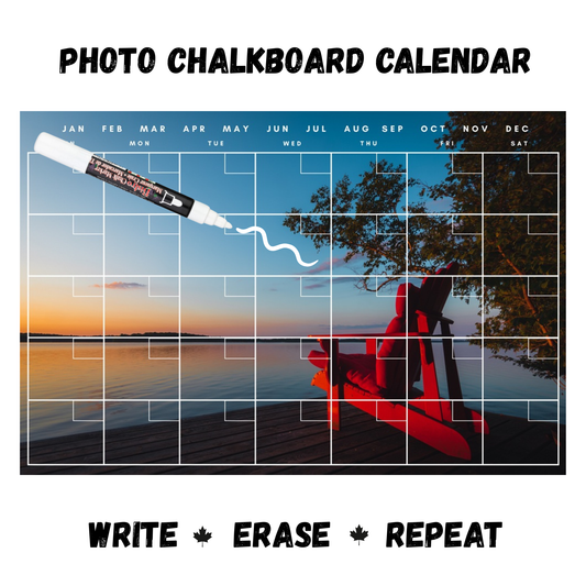 Red Chair on a Dock Calendar PHOTO  CHALKBOARD Includes Chalkboard, Chalk Marker and Stand