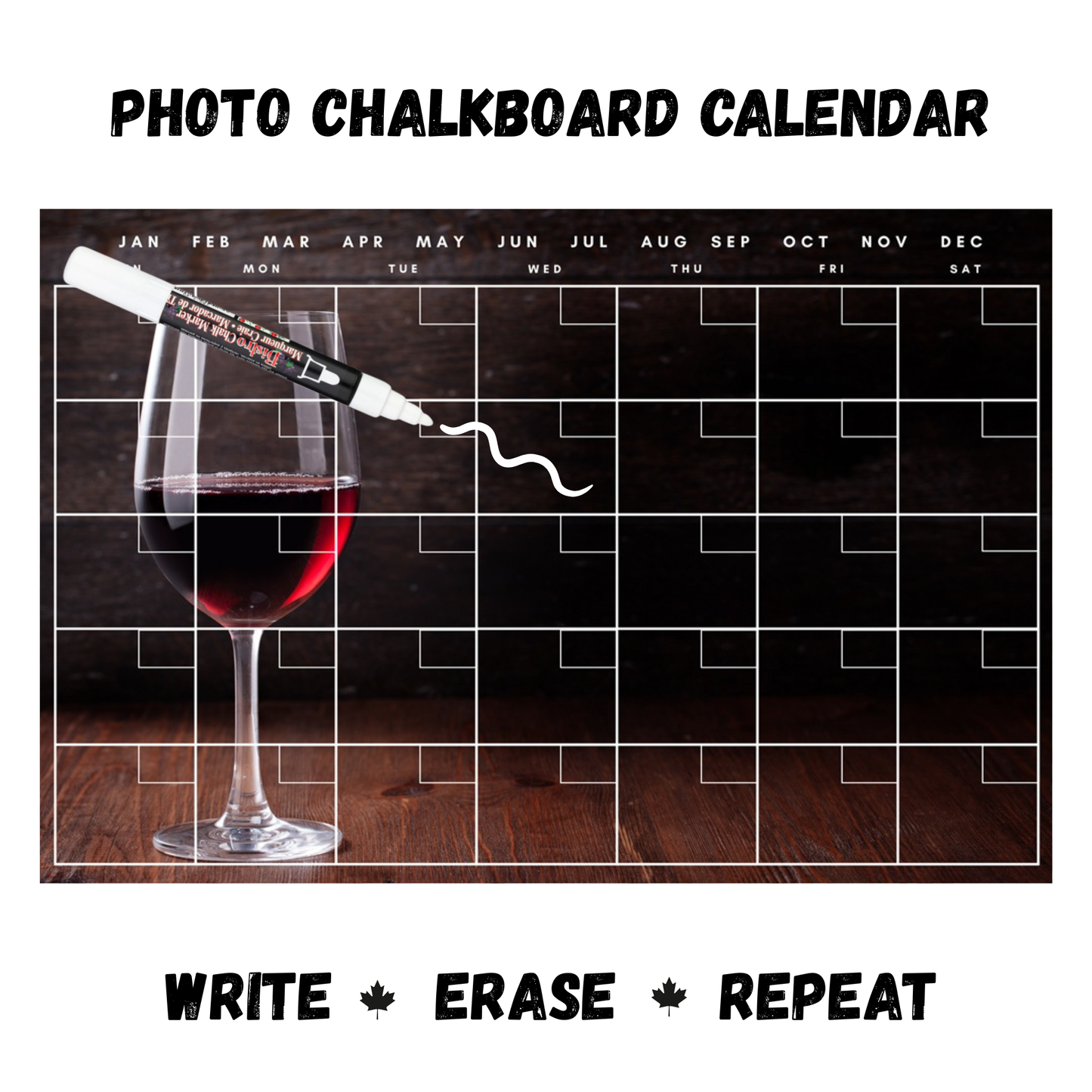 Red Wine Pouring Calendar PHOTO CHALKBOARD Includes Chalkboard, Chalk Marker and Stand