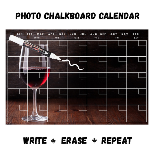 Red Wine Glass Calendar PHOTO CHALKBOARD Includes Chalkboard, Chalk Marker and Stand