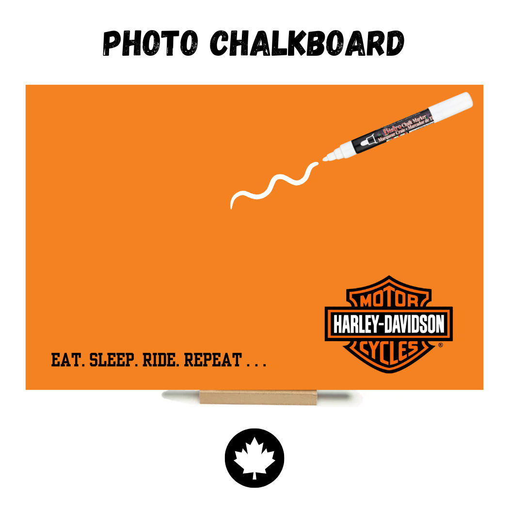 Harley Davidson (Orange) - PHOTO CHALKBOARD - Original Style, Picture Hanger, Stand & Marker included