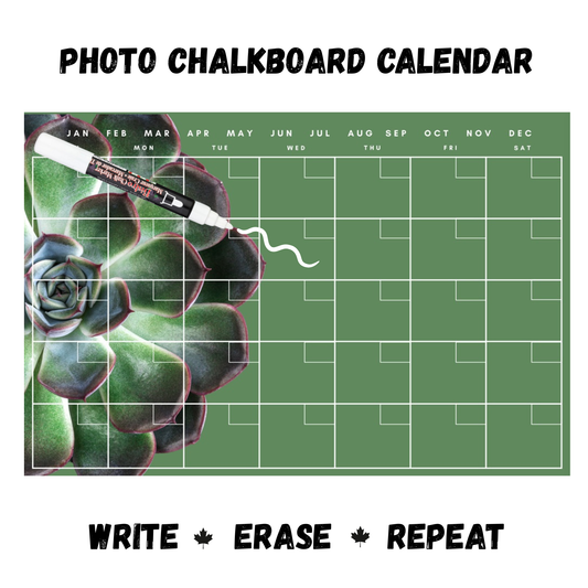 Succulent Calendar PHOTO  CHALKBOARD Includes Chalkboard, Chalk Marker and Stand