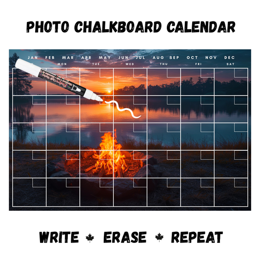 Sunset Campfire Calendar PHOTO  CHALKBOARD Includes Chalkboard, Chalk Marker and Stand