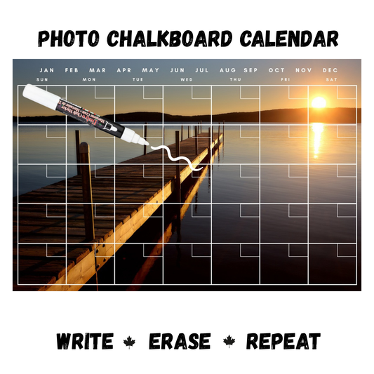 Sunset Dock Calendar PHOTO  CHALKBOARD Includes Chalkboard, Chalk Marker and Stand