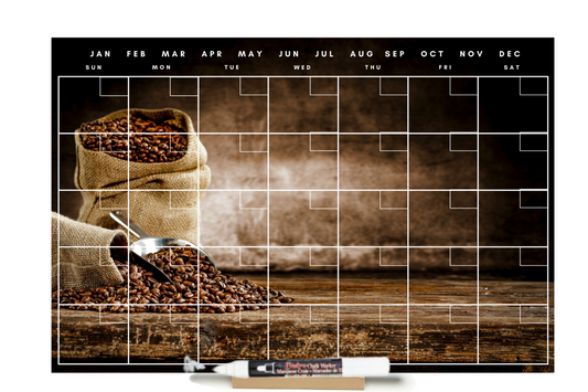 "Coffee Beans in Canvas Sacks" Calendar PHOTO  CHALKBOARD Includes Chalkboard, Chalk Marker and Stand