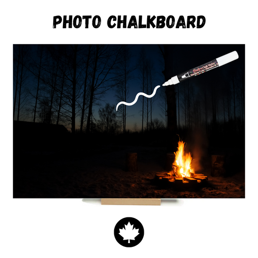 "Campfire" PHOTO CHALKBOARD Includes Chalkboard, Chalk Marker and Stand