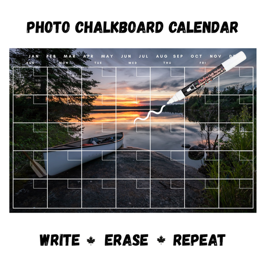 White Canoe Calendar PHOTO  CHALKBOARD Includes Chalkboard, Chalk Marker and Stand