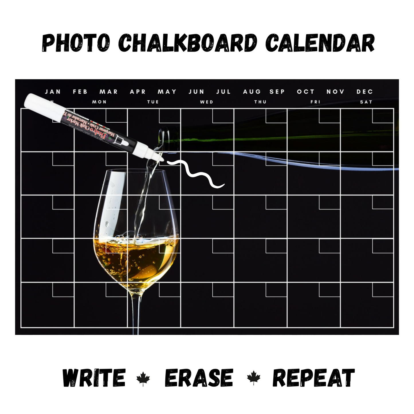 Red Wine Pouring Calendar PHOTO CHALKBOARD Includes Chalkboard, Chalk Marker and Stand