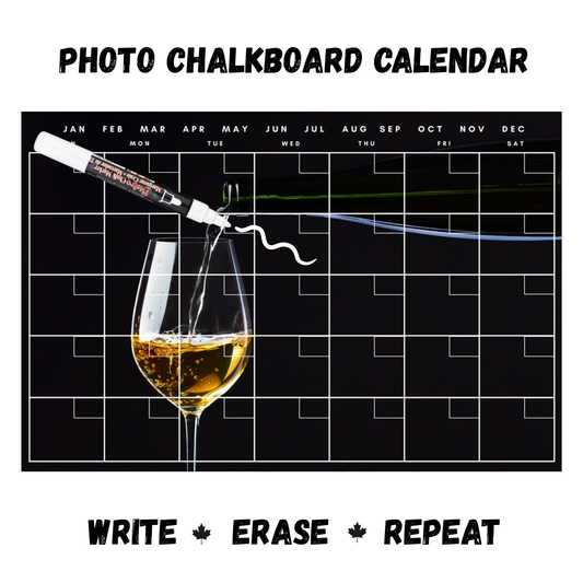 White Wine Calendar PHOTO CHALKBOARD Includes Chalkboard, Chalk Marker and Stand