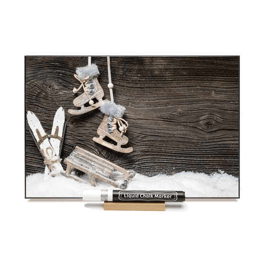 "Winter Barnboard"   PHOTO CHALKBOARD  Includes Chalkboard, Chalk Marker & Stand